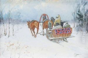 Sleigh In Winter Landscape