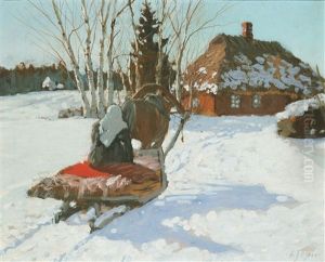 Russian Winter Landscape With Sleigh by Andrei Afanasievich Jegorov