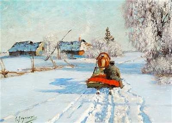 Horse-drawn Sledge In The Snow - view 1