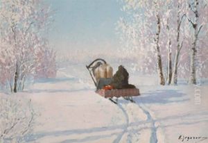 Pferdeschlitten In Winterlandschaft