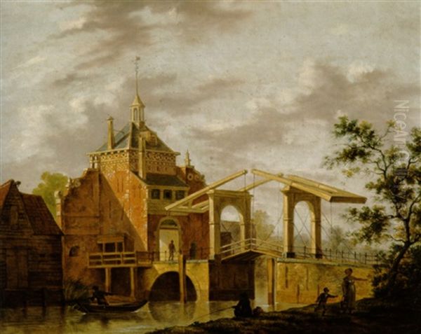 Zugbrucke Uber Dem Kanal Vor Dem Tor Einer Hollandischen Stadt - view 1
