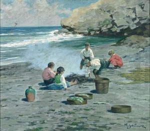 Spielende Kinder Am Strand by Rudolph Jelinek