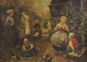 Young Children Playing In A Courtyard by Rudolph Jelinek