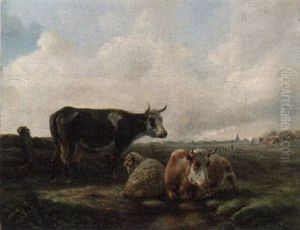 Landscape With Cows And A Sheep by Hendrikus Johannes Jelink