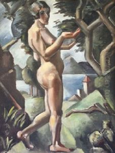 Cubist Nude In Landscape by Mainie Harriet Jellett