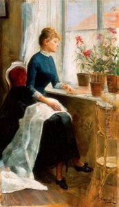 Fiatal Holgy Viragokkal (young Lady With Flowers) by Jenoe Jendrassik