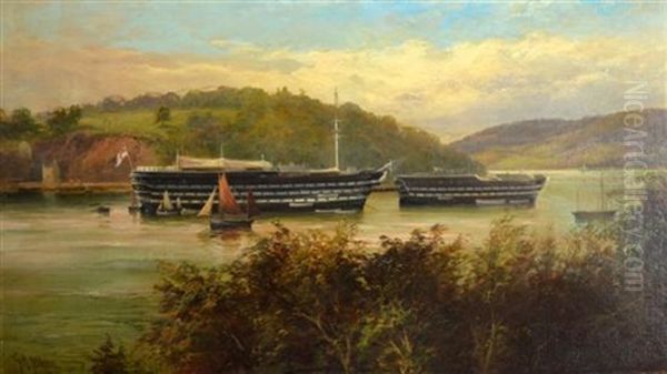 Moored Sailing Vessels Signed - view 1