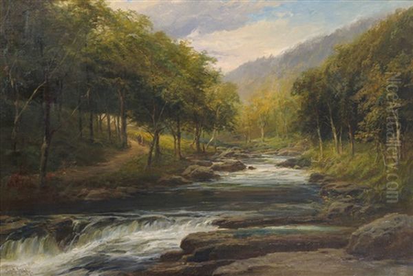 A River Landscape With Figures On A Woodland Path - view 1