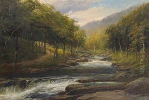 A River Landscape With Figures On A Woodland Path A River Landscape With Figures On A Woodland Path