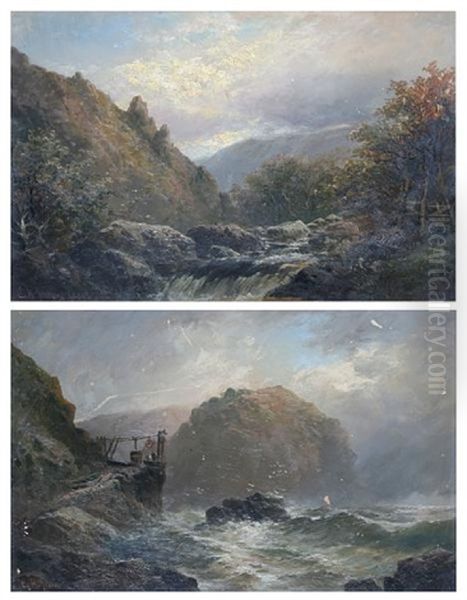 A Moorland River Landscape (+ Coastal Scene; Pair) - view 1