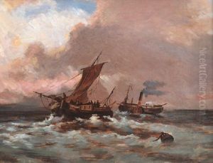 Paddle Streamer And Fishing Boat In Stormy Seas