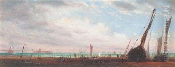 Fisherfolk On The Shore At Brighton With The Chain Pier Beyond - view 1