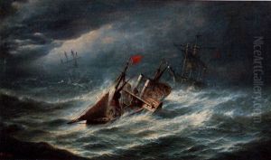 A Paddle Tug Rescuing A Three-master With Another Ship In Distress Off Its Starboard Bow by Isaac Walter Jenner