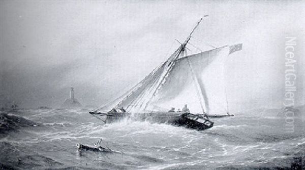 A Trinity House Cutter Approaching A Lighthouse Carrying The Relief Keepers - view 1