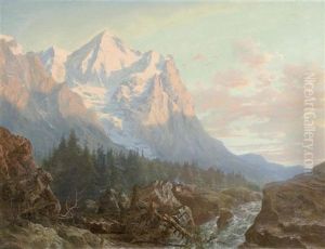 Gebirgslandschaft Bei Abendrot by Arnold Albert Jenny