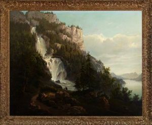 Extensive Alpine Landscape With Waterfall