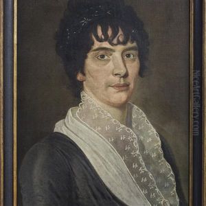 Portrait Of A Lady Wearing A Gown With Organza Lace Collar And Brooch