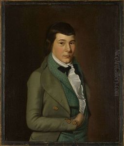 Portrait Of Nathaniel Lawson As A Young Man In A Green Sprigged Waistcoat And Ruffled Shirt