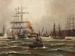 Harbour Of Hamburg With Ships by Alfred Serenius Jensen