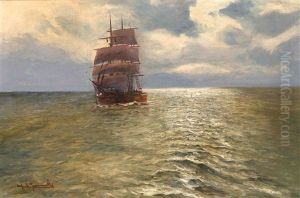 Segelschiff Auf Offenem Meer by Alfred Serenius Jensen