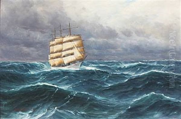 Seascape With A Saling Ship In High Waves - view 1