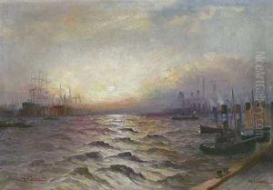 Hamburger Hafen Im Dammerlicht by Alfred Serenius Jensen