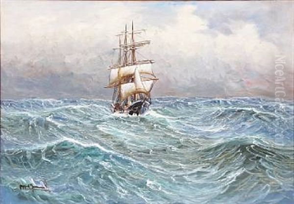 Seascape With A Sailing Ship In High Waves - view 1
