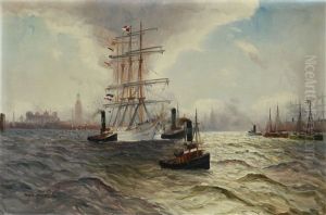 View Of Hamburg Harbour With Sailing Boat And Tugs