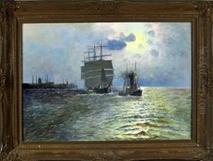 Schlepper Mit Segelschiff Im Hafen Von Cuxhaven Bei Mondschein Schlepper Mit Segelschiff Im Hafen Von Cuxhaven Bei Mondschein