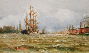 Harbour In Hamburg by Alfred Serenius Jensen