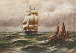 Dreimaster Mit Lotsenboot In Der Elbmundung by Alfred Serenius Jensen