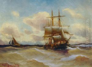 Barque On Choppy Seas by Alfred Serenius Jensen