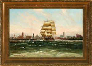 Outgoing Ships At The Port Of Hamburg by Alfred Serenius Jensen