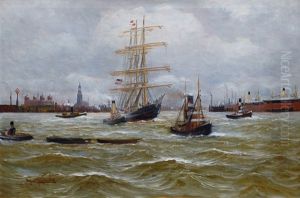 Bark And Tugboat In Hamburg Harbour by Alfred Serenius Jensen