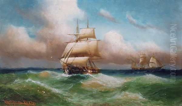 Two Three Masters At Sea - view 1