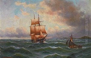 Segelboote Bei Bewegtem Seegang Vor Sudlicher Kuste by Alfred Serenius Jensen