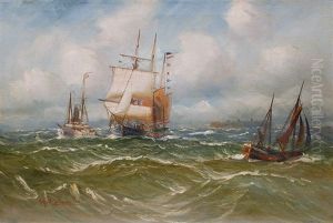 Gaff Schooner In Front Of Helgoland by Alfred Serenius Jensen