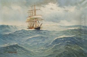 A Four-master In The Stormy Sea by Alfred Serenius Jensen