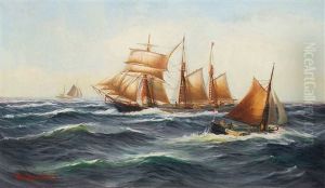 Danischer Bramsegelschoner Karen Und Hollandische Tjalk Vor Svenborg by Alfred Serenius Jensen