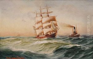 Teilbesegelte Dreimastbark Und Schlepper by Alfred Serenius Jensen
