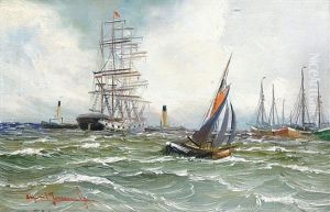 Viermastbark Auf Der Niederlbe Von Schleppern Gezogen