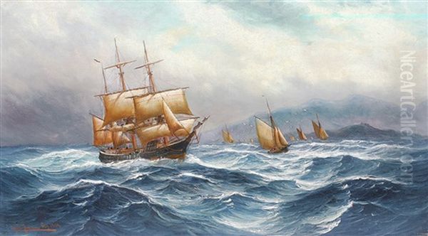 Bark Und Fischerboote Bei Aufkommendem Sturm Vor Der Kuste - view 1