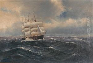 Viermastbarke Auf Rauher See by Alfred Serenius Jensen
