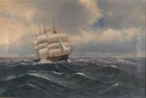 Viermastbark Auf Rauher See by Alfred Serenius Jensen