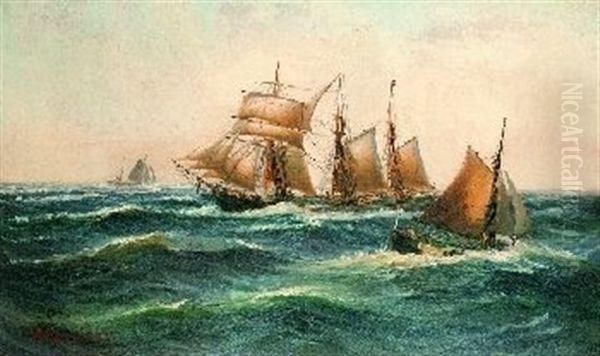 Dreimasttopsegelschoner "karen" Aus Svendborg Und Lotsenkutter Auf Bewegter See - view 1