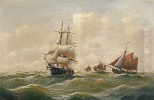 Vollschiff Und Drei Finkenwerder Kutter by Alfred Serenius Jensen
