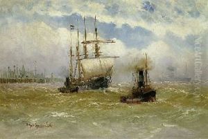 Viermastbark Mit Schlepper Vor Einer Hafenkulisse (cuxhaven?) Viermastbark Mit Schlepper Vor Einer Hafenkulisse (cuxhaven?)