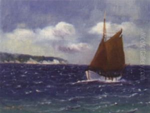 Fischkutter Vor Kreidekuste by Alfred Serenius Jensen
