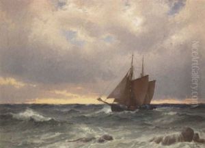 Fiskekutter Pa Havet Ved Solnedgangstide Fiskekutter Pa Havet Ved Solnedgangstide