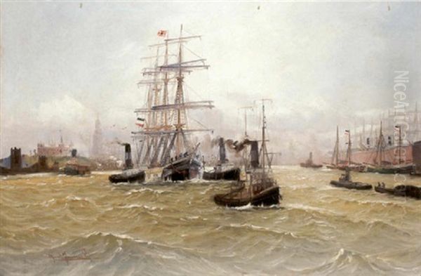 Hamburger Hafen Mit Dreimaster Und Segelbooten - view 1